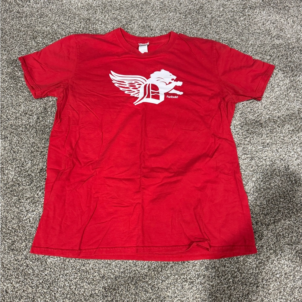 Gildan Red Short Sleeve Custom Detroit Lions, Tigers, Red Wings